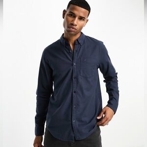 Hollister icon logo pocket oxford shirt in navy